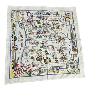 Washington Oregon Tablecloth Souvenir State Map 1889’s Napkin 20”x20” Moda Home